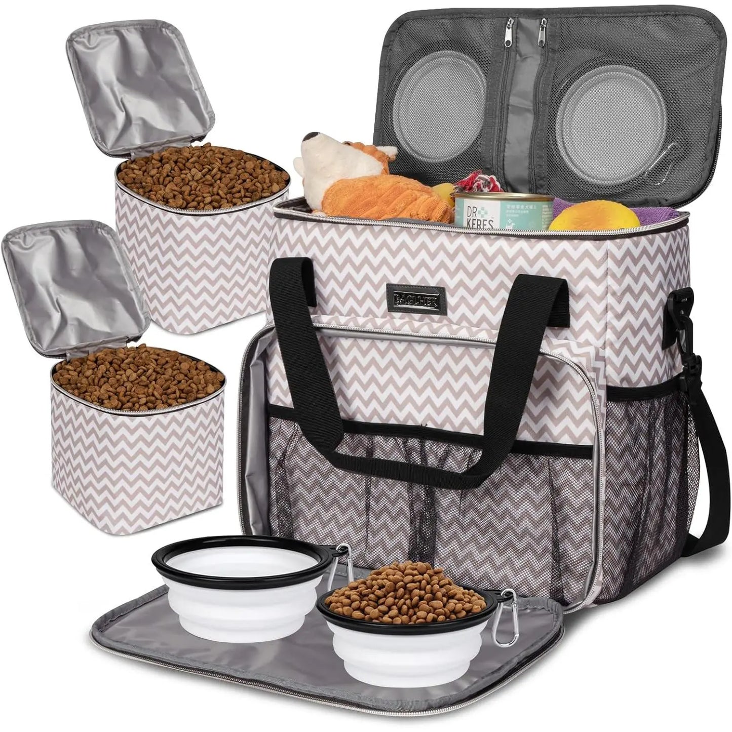 Weekend Pet Travel Handbag, Meeting Aviation Standards, Equipped with 2 Food Containers and 2 Foldable Silicone Bowls