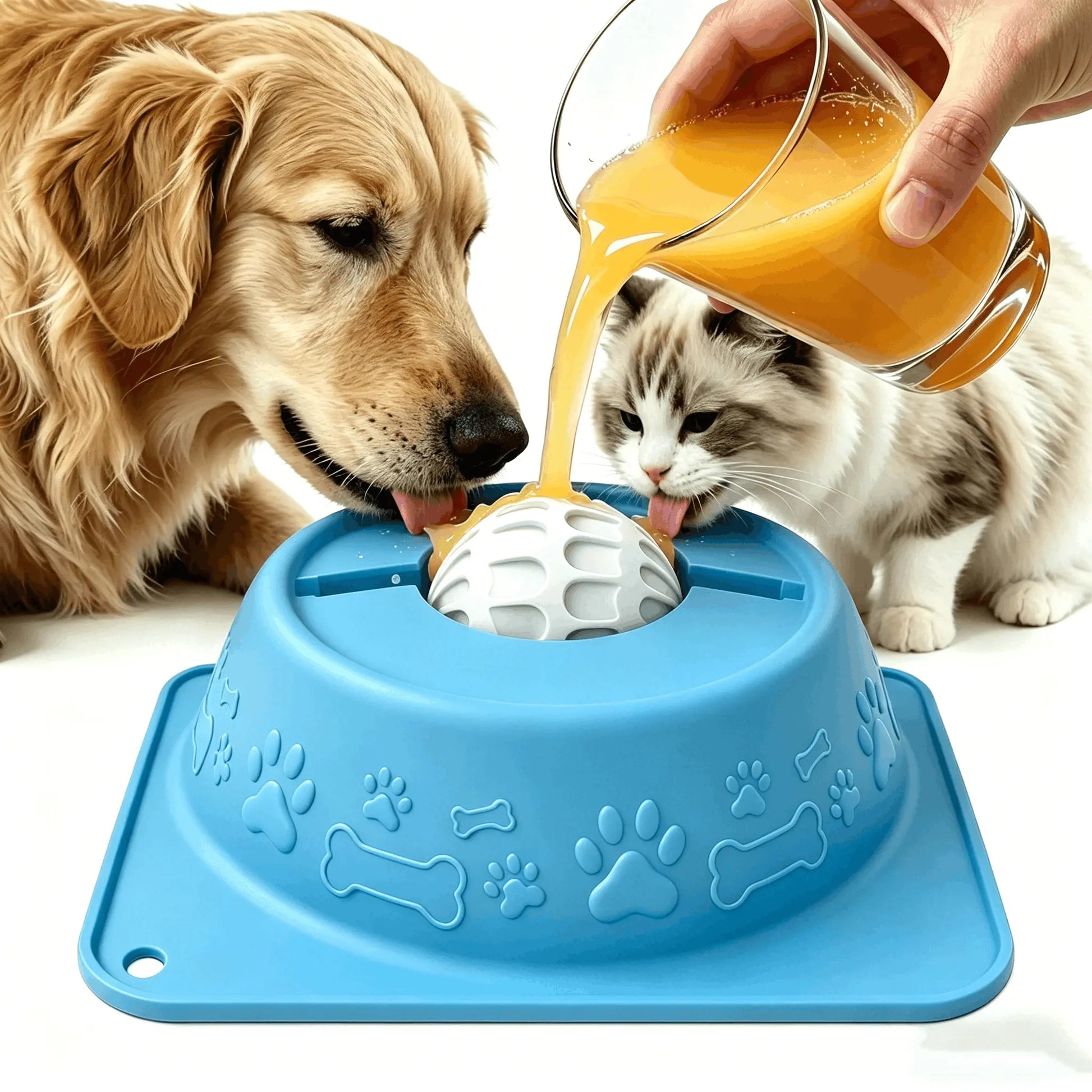 No-Spill Liquid Slow Feeder Bowl for Dogs Cats, Lick Toy with Rolling Ball Design, Calming Anxiety Relief Feeder for Bone Broth Yogurt, Anti-Slip Silicone Bowl for Small Medium Large Pets