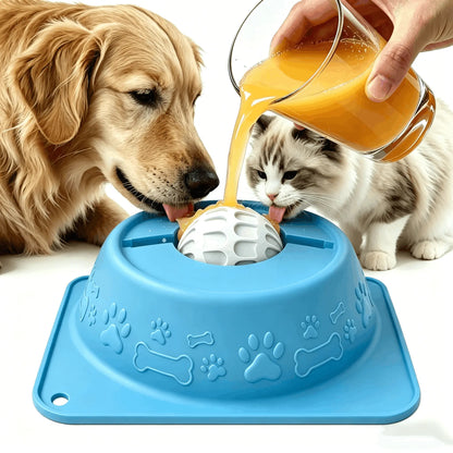No-Spill Liquid Slow Feeder Bowl for Dogs Cats, Lick Toy with Rolling Ball Design, Calming Anxiety Relief Feeder for Bone Broth Yogurt, Anti-Slip Silicone Bowl for Small Medium Large Pets