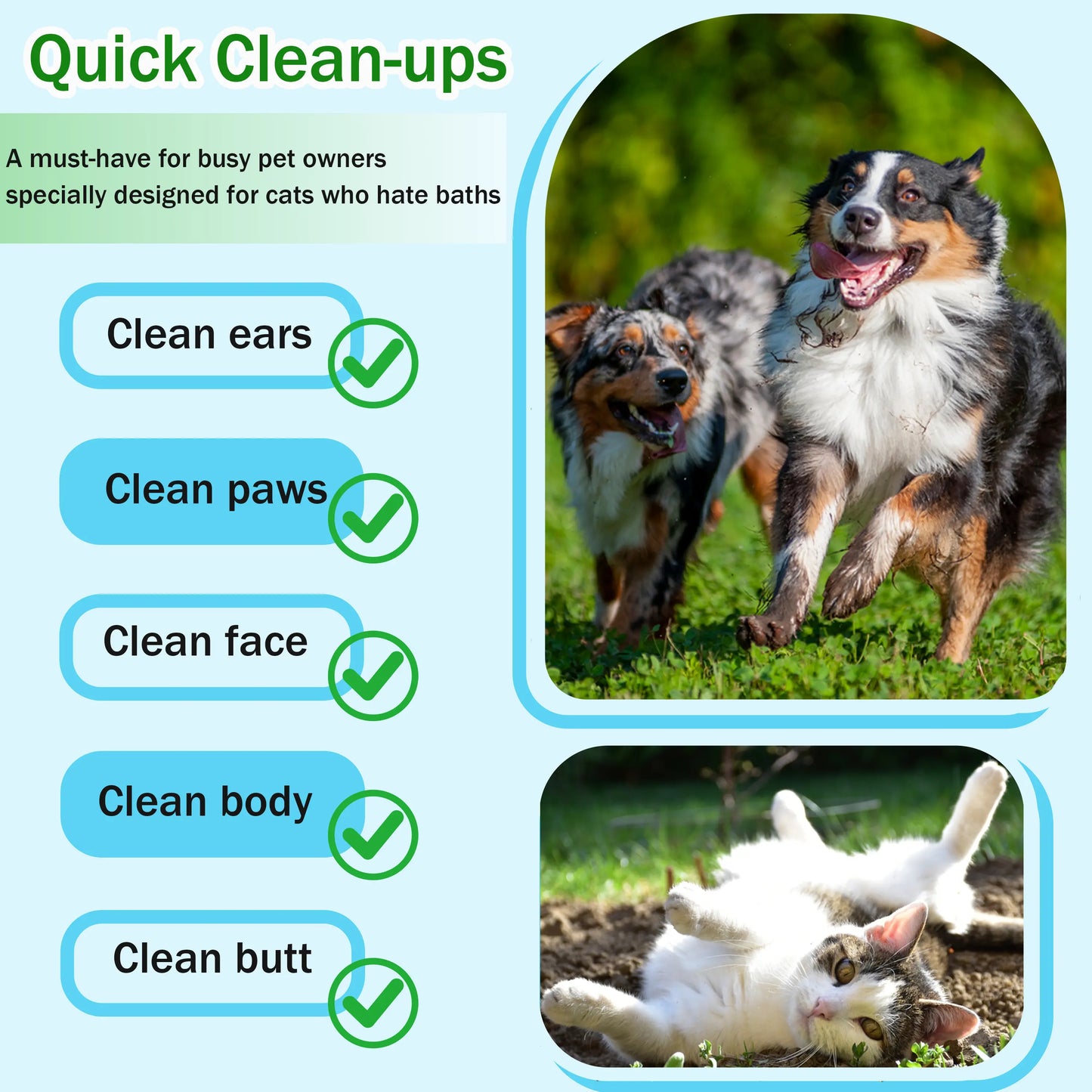 Homtyler Pet Cleaning Glove Wipes, Rinse Free Dog Grooming Gloves for after Walk, Disposable Cat Wipes for Paws, Natural Ingredient Hypoallergenic, 6Pcs/18Pcs/24Pcs Pet Wipes