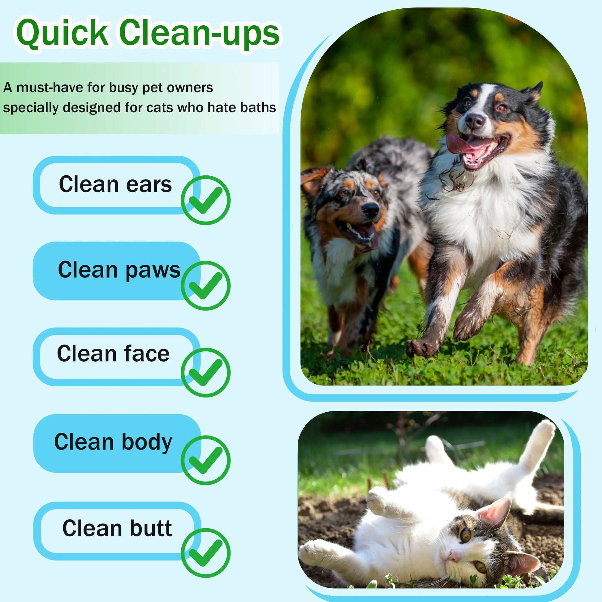 Homtyler Pet Cleaning Glove Wipes, Rinse Free Dog Grooming Gloves for after Walk, Disposable Cat Wipes for Paws, Natural Ingredient Hypoallergenic, 6Pcs/18Pcs/24Pcs Pet Wipes