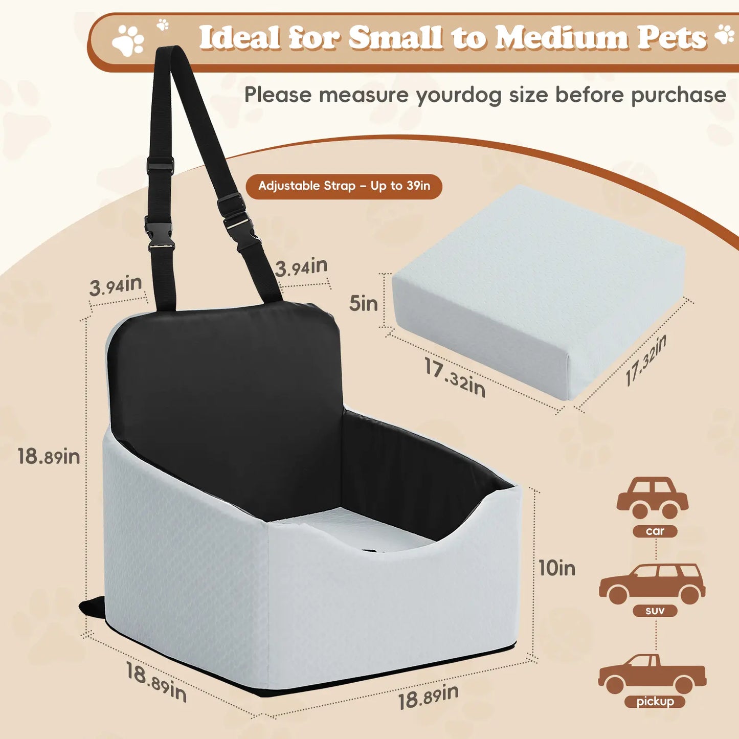 【Dealsforyoudays】 VALUXE Dog Car Booster Seat, All-Season Enclosed Design with Seat Belt Straps, Non-Slip & Waterproof Pet Travel Seat Summervibes Petlovers Summerwins
