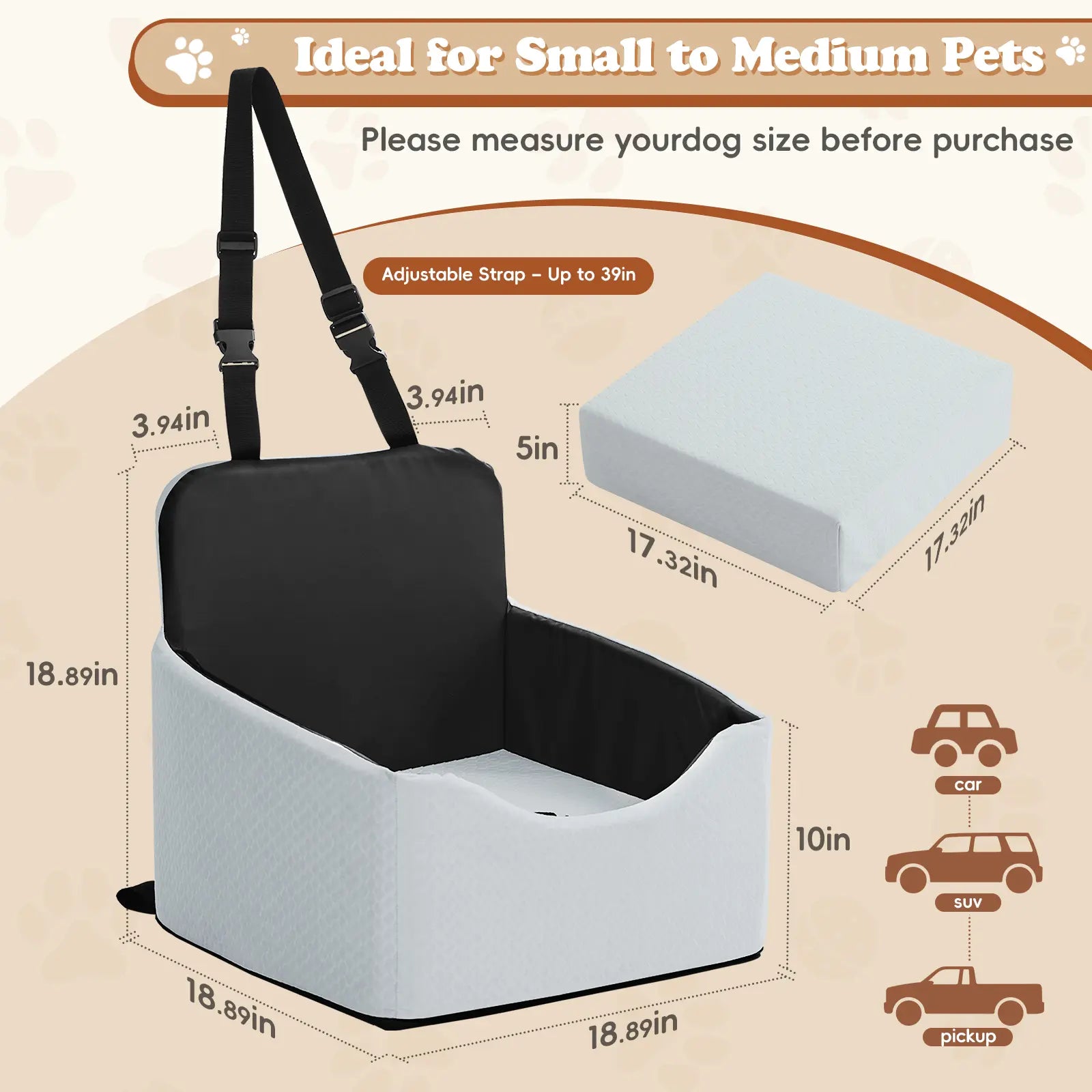 【Dealsforyoudays】 VALUXE Dog Car Booster Seat, All-Season Enclosed Design with Seat Belt Straps, Non-Slip & Waterproof Pet Travel Seat Summervibes Petlovers Summerwins