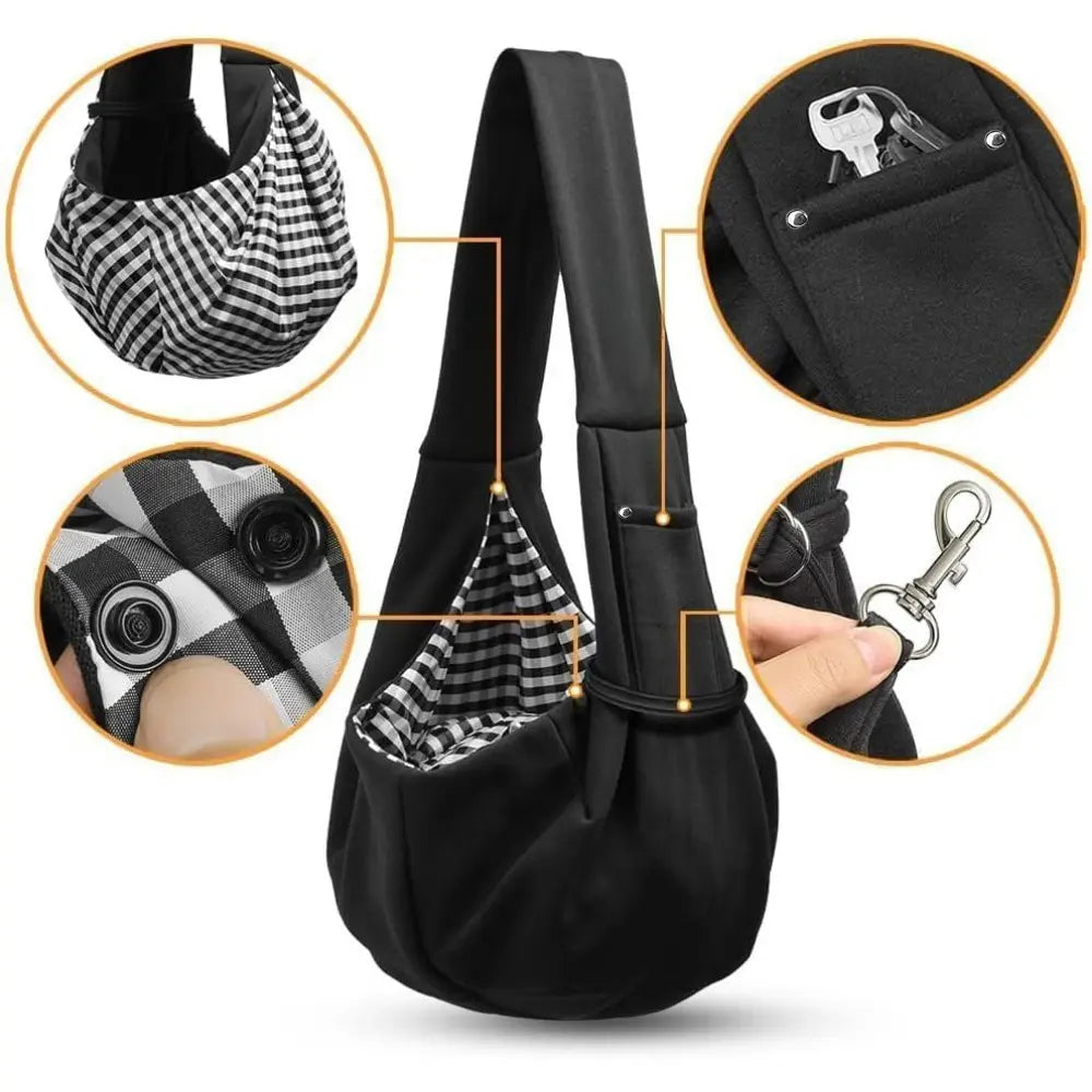Pet Dog Sling Carrier Animal Carrier for 3-10 Lbs Pets, Dog Purse Pouch & Satchel, Reversible Unadjustable Strap, Travel Hand-Free Safe Bag