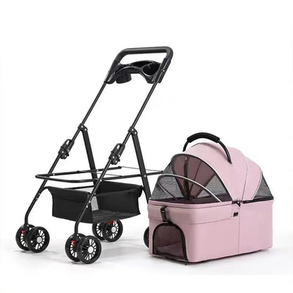 Pawzseek Pet Stroller for Cats and Dogs - Foldable Outdoor Animal Carrier with Sun-Rain Cover, Breathable Mesh Panel, Storage Bag Self Heating Bed
