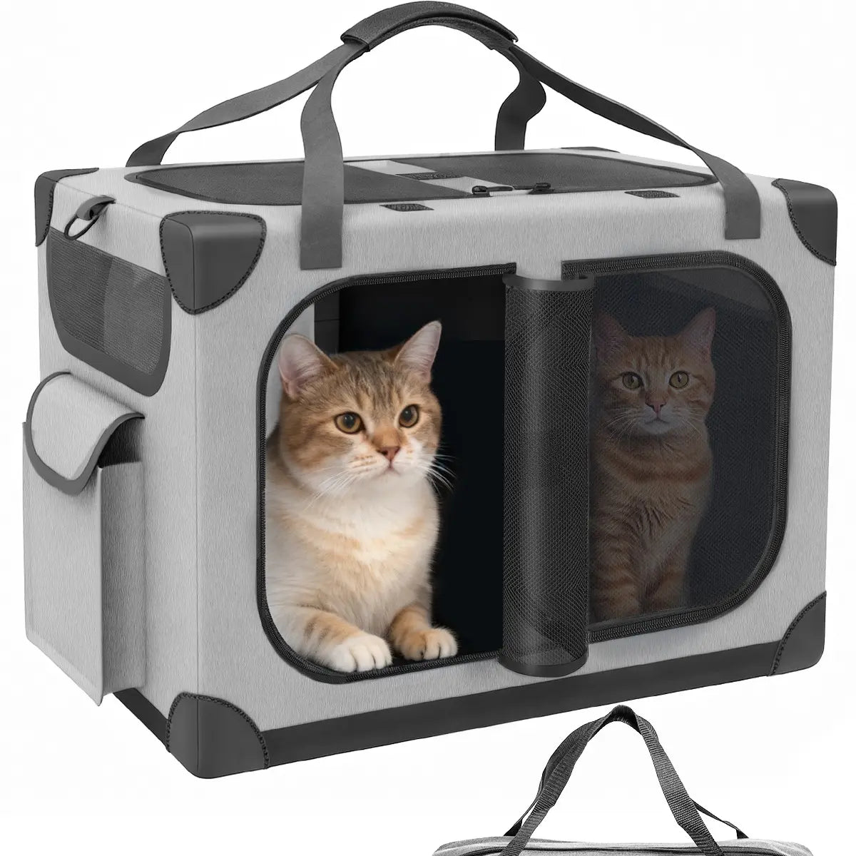 Extra Large Cat Carrier for 2 Cats, XL with Removable Divider, Foldable Soft-Sided Pet Carrier with Storage Tote, Portable Travel Crate for Large Cats, for Car & Home Use, 24" X 17" X 17"