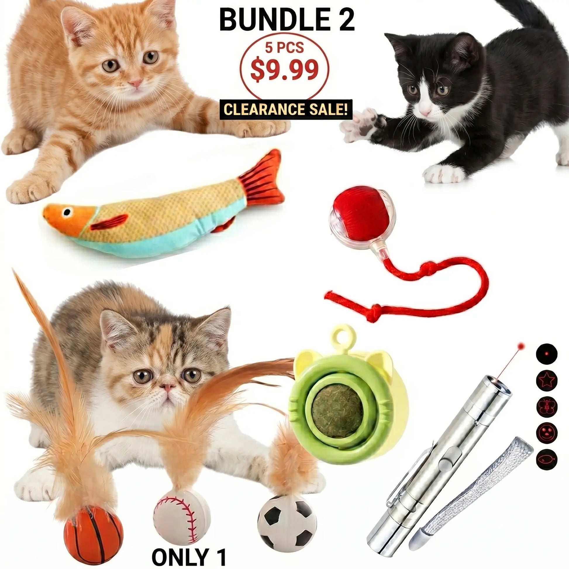 Viral Smart Cat Ball + 4 Toys! 5-In-1 Interactive Bundle with Laser & Catnip, Bundles Are Sent Randomly!