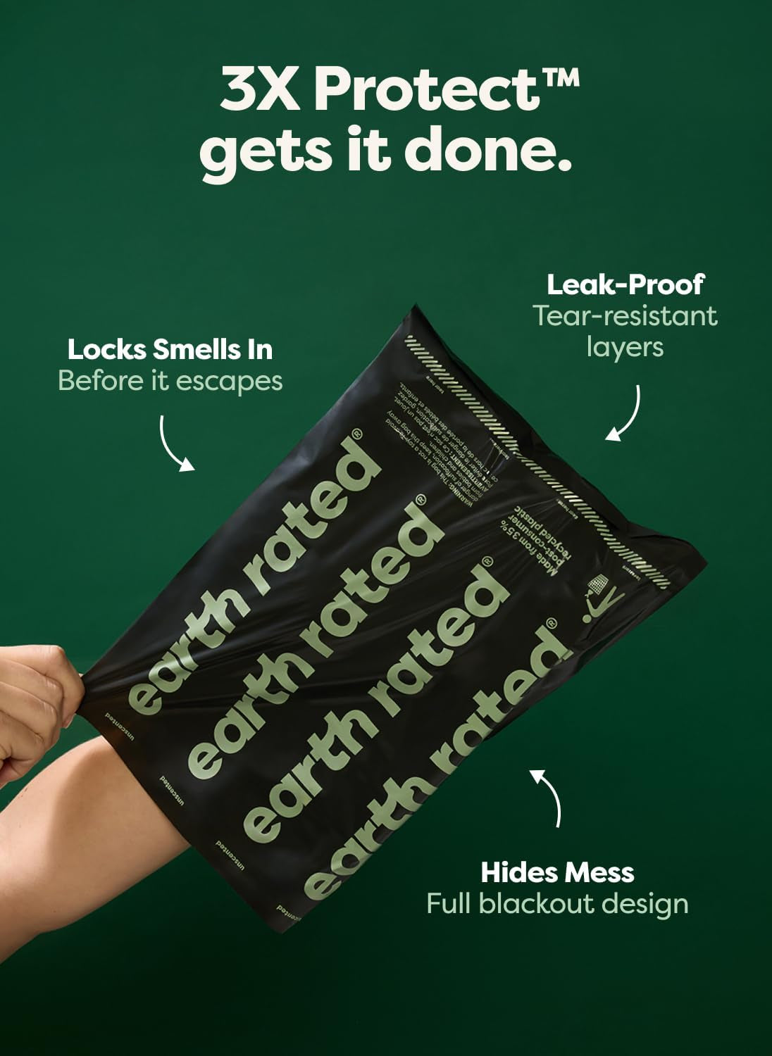 Earth Rated 3X Protect Dog Poop Bag Rolls, Odor Blocking, Unscented, 240 Ct | Leak Proof Extra Thick