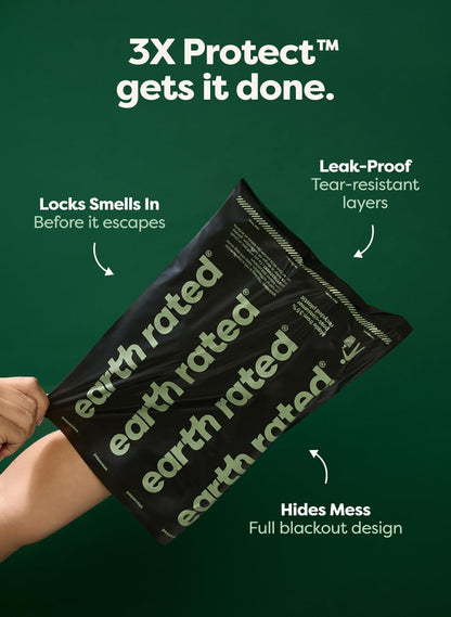 Earth Rated 3X Protect Dog Poop Bag Rolls, Odor Blocking, Unscented, 240 Ct | Leak Proof Extra Thick