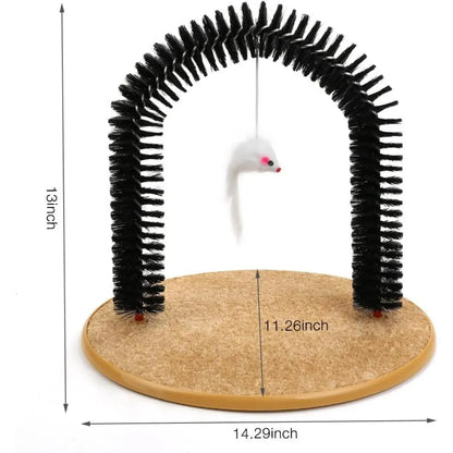 Cat Grooming Arch - 3-In-1 Scratching Board with Built-In Brushes, Deshedding Tool & Face Massager - Interactive Self-Cleaning Toy for Indoor Cats Natural Sisal Scratcher