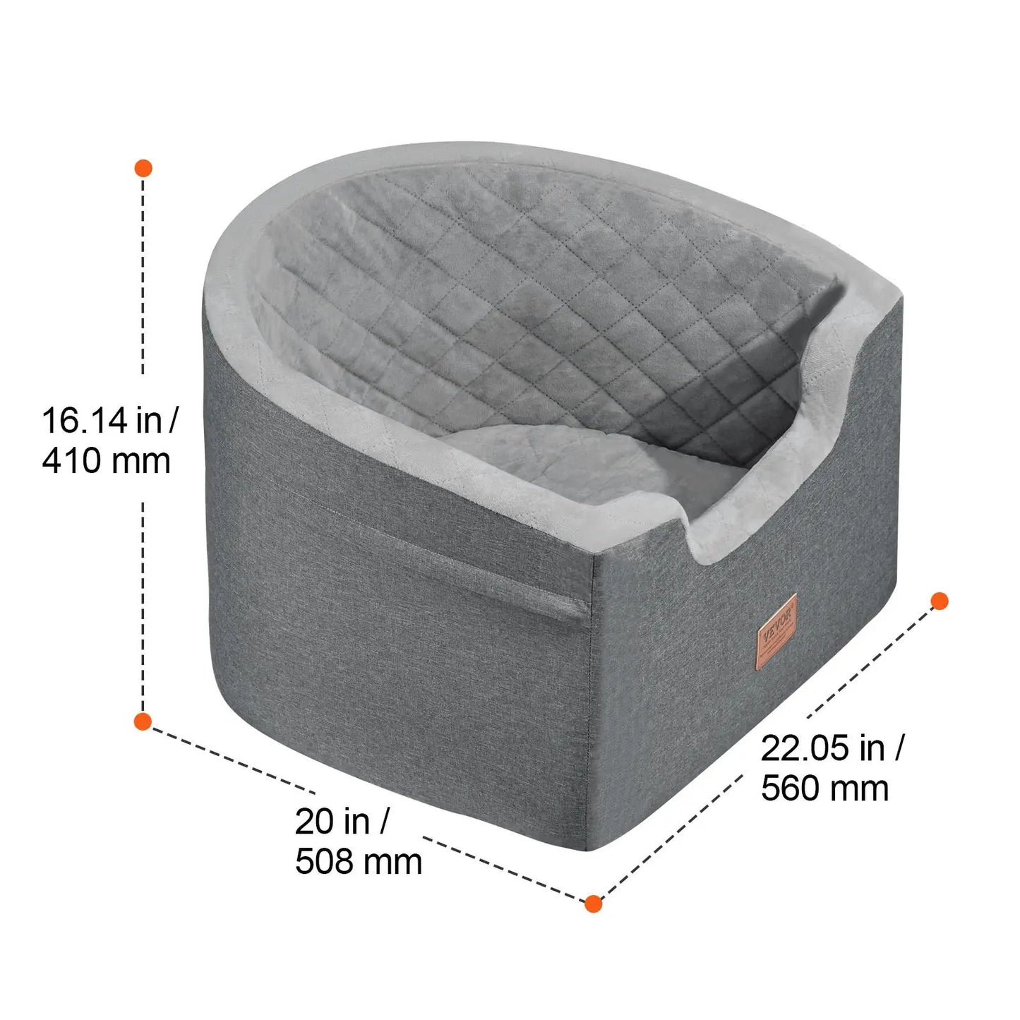 VEVOR Dog Car Seat, Waterproof Dog Booster Seat for Car with a Storage Pocket, Clip-On Safety Leash and Sponge Filling, Dog Car Bed for Small & Medium Dog up to 55Lbs, Gray