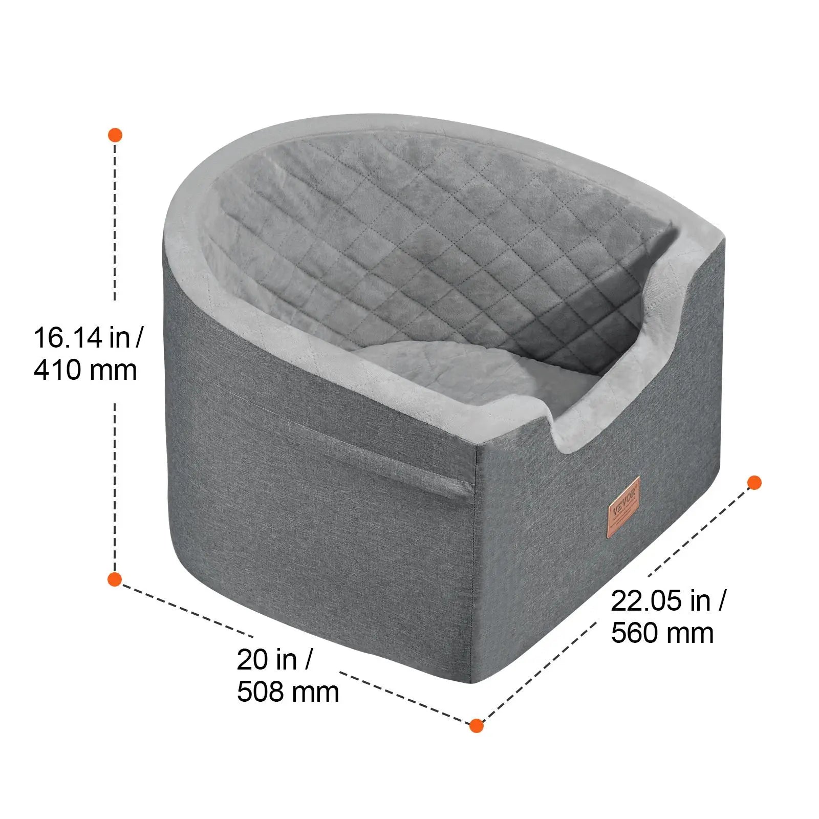 VEVOR Dog Car Seat, Waterproof Dog Booster Seat for Car with a Storage Pocket, Clip-On Safety Leash and Sponge Filling, Dog Car Bed for Small & Medium Dog up to 55Lbs, Gray