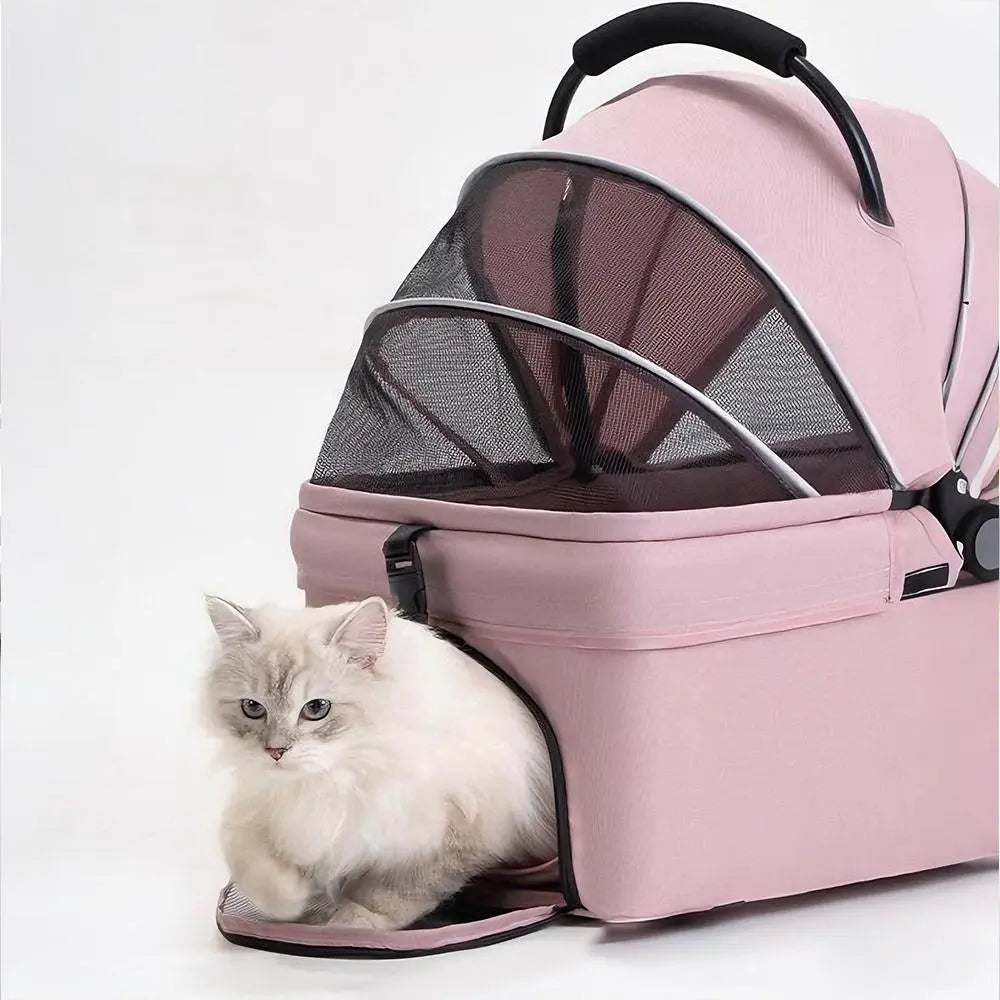 Pawzseek Pet Stroller for Cats and Dogs - Foldable Outdoor Animal Carrier with Sun-Rain Cover, Breathable Mesh Panel, Storage Bag Self Heating Bed