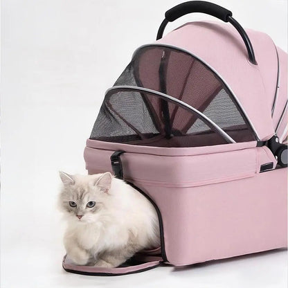 Pawzseek Pet Stroller for Cats and Dogs - Foldable Outdoor Animal Carrier with Sun-Rain Cover, Breathable Mesh Panel, Storage Bag Self Heating Bed
