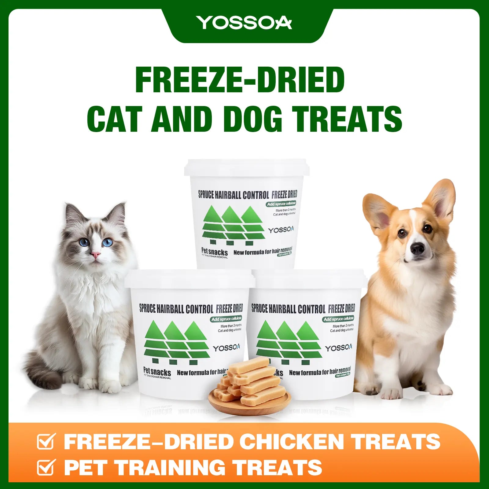 YOSSOA Freeze-Dried Chicken Meat Healthy Cat Snacks for Cat Dental and Hairball Control Treats Crunchy Paw Treat Rich in Fish Oil, Vitamins, Omeg3