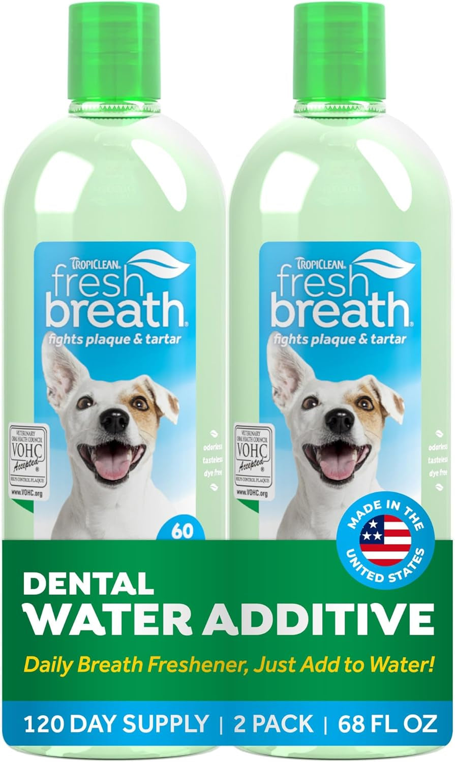 Tropiclean Fresh Breath Dental Water Additive, Dog Breath Freshener, 33.8Oz | Freshens Breath & Cleans Teeth | No Toothpaste or Toothbrush Required