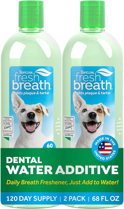 Tropiclean Fresh Breath Dental Water Additive, Dog Breath Freshener, 33.8Oz | Freshens Breath & Cleans Teeth | No Toothpaste or Toothbrush Required