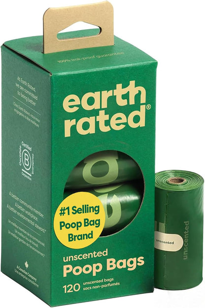 Earth Rated 3X Protect Dog Poop Bag Rolls, Odor Blocking, Unscented, 240 Ct | Leak Proof Extra Thick