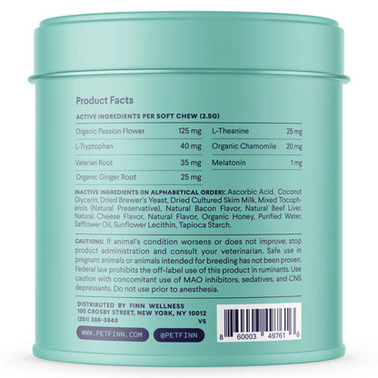 FINN Calming Aid for Dogs - Natural Calming Chews, Melatonin, Stress Support, Separation Support, Sleep Support - 90 Soft Chews Supplements