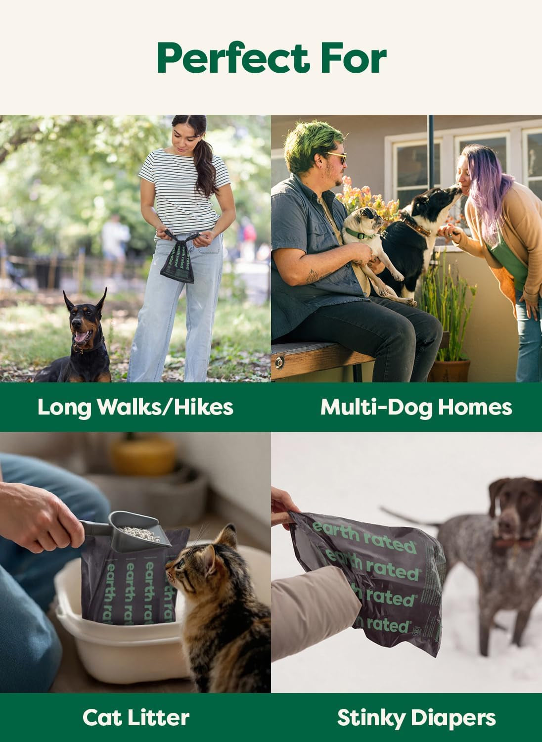 Earth Rated 3X Protect Dog Poop Bag Rolls, Odor Blocking, Unscented, 240 Ct | Leak Proof Extra Thick