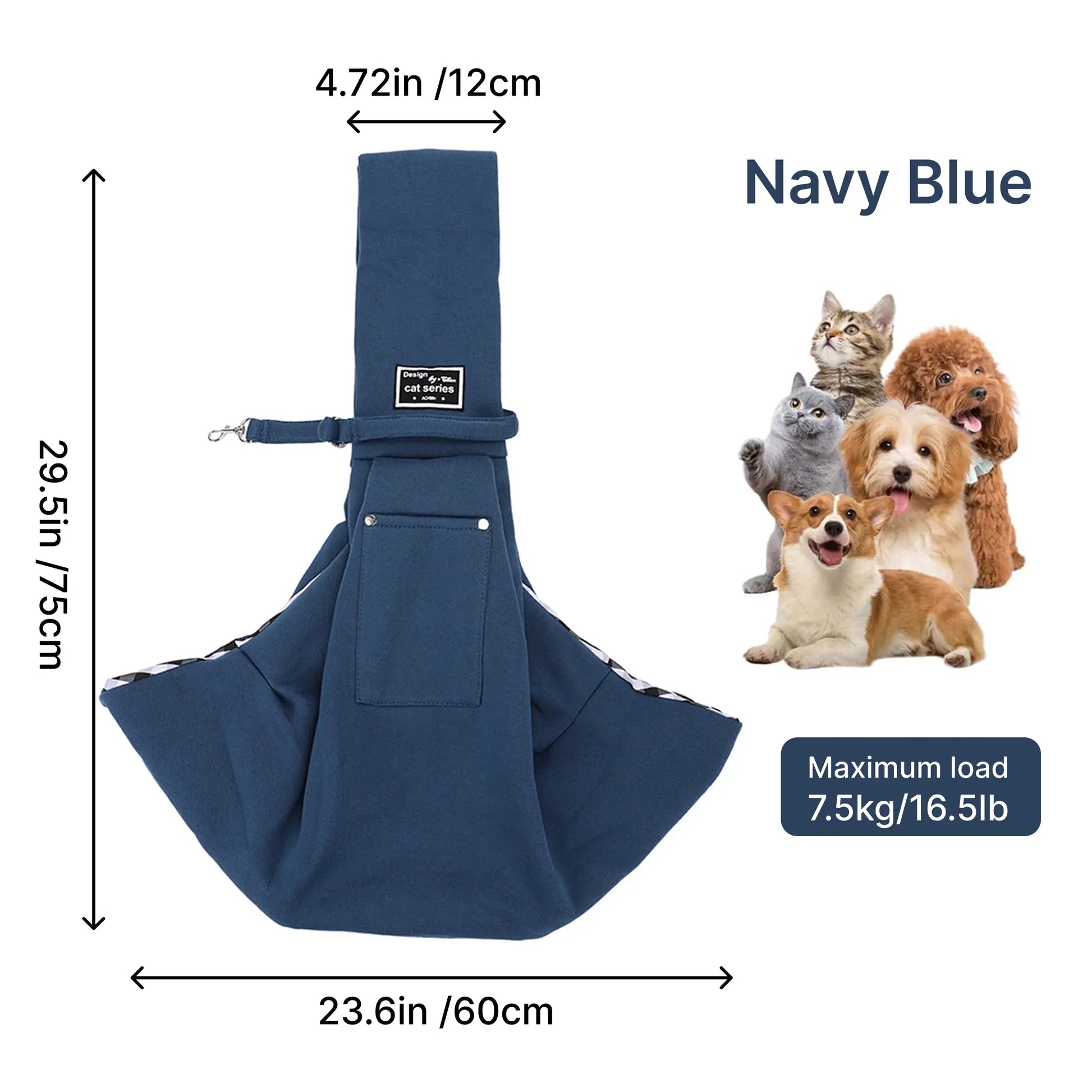 Dog & Cat Sling Carrier for Small and Medium Pets up to 16.5 Lbs with Snap Safety Hook for Pets for Travel, Shopping and Outdoor Activities