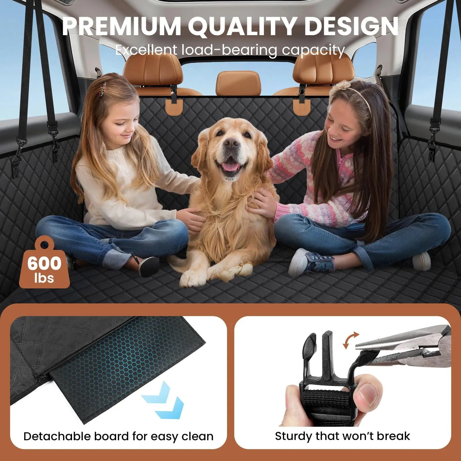 Benazcap 600D Heavy Duty Dog Car Seat Cover for Back Seat Hard Honeycomb Bottom Back Seat Extender Holds 600Lbs Waterproof Scratch Proof Nonslip Dog Hammock for Suv,Summervibes,Petlovers
