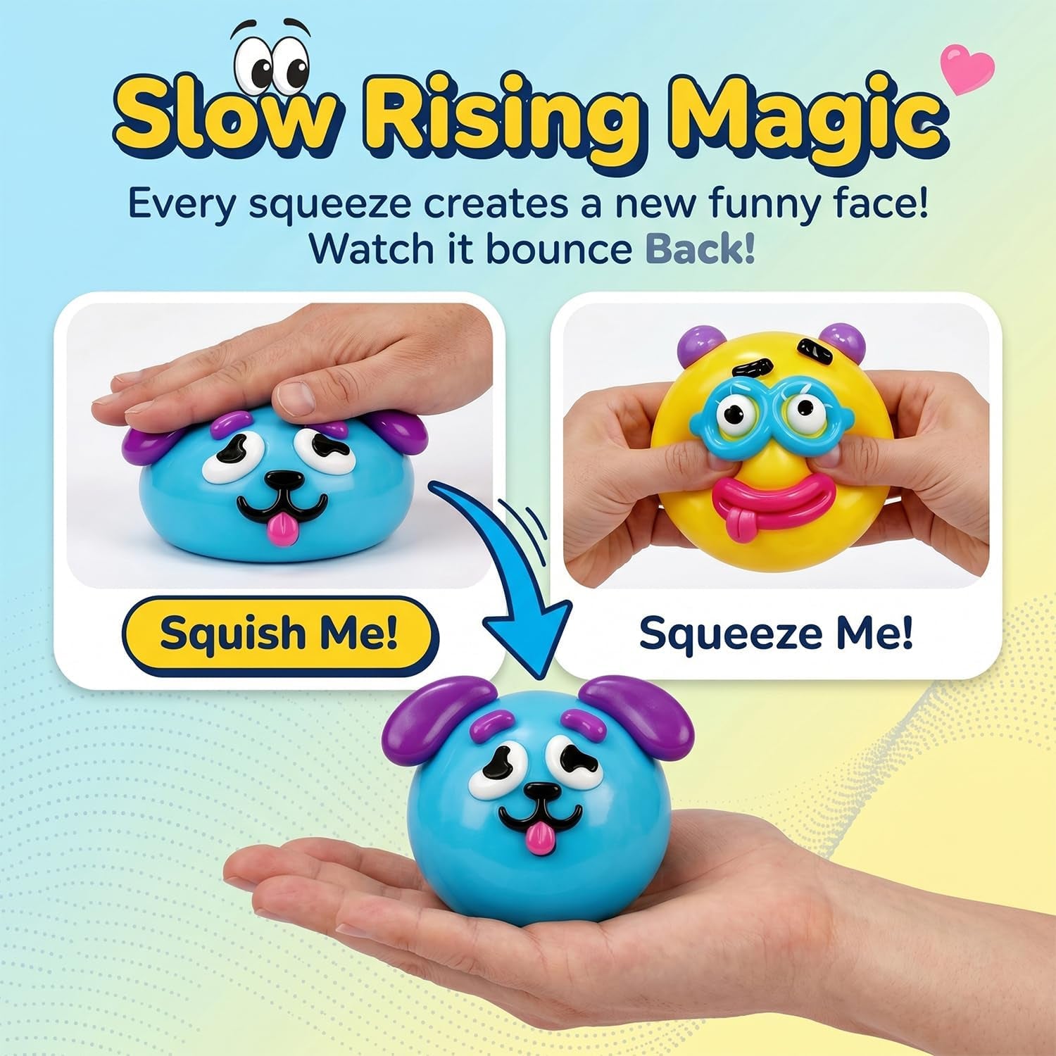 New Dog Face Swap Soft Slow Rising Squishy Toy, Cute Sensory Fidget Squeeze Toy, Stress Anxiety Relief Decompression Squishies for Adults Kids (E: Yellow)