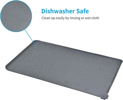 Premium Silicone Dog Food Mat,Dog Bowl Mat, Pet Food Pad- Anti-Slip Pet Food Mat for Dogs and Cats - Waterproof and Easy to Clean Gray-19 * 12IN