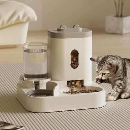 New Automatic Pet Feeder & Waterer Combo – 2-In-1 Food and Water Station for Cats and Dogs（Gray）