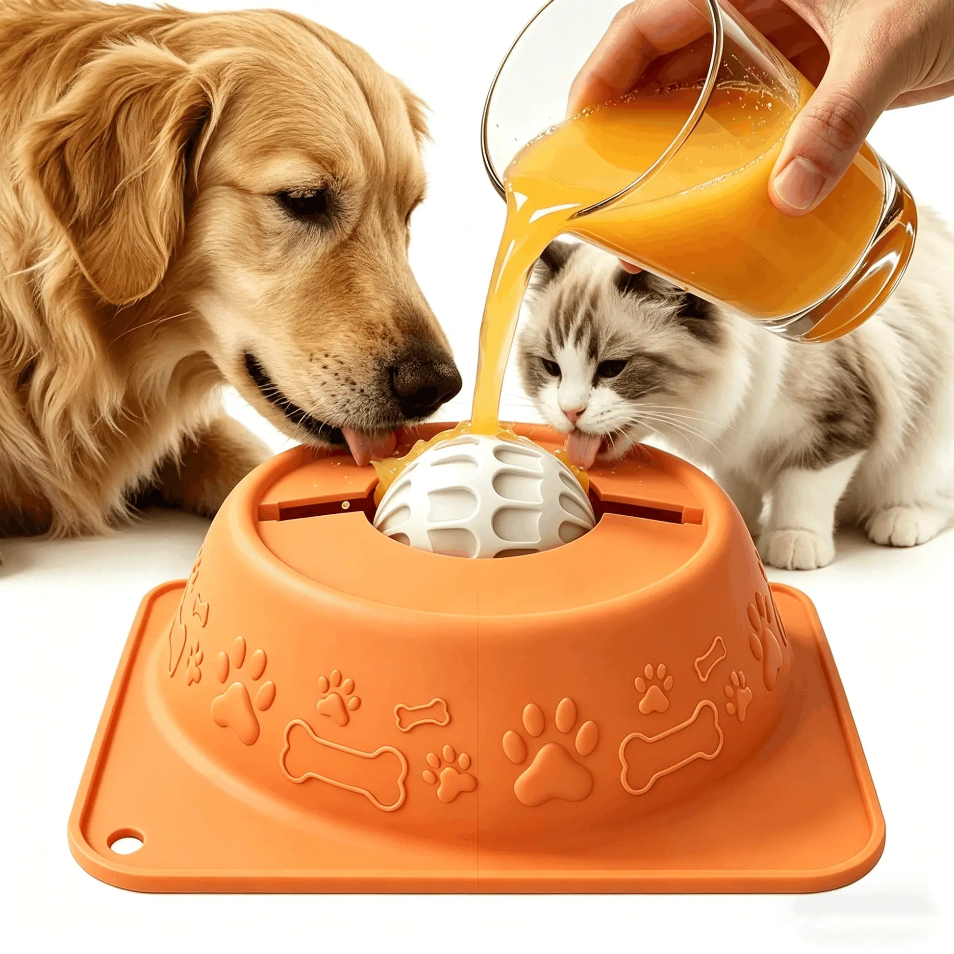 No-Spill Liquid Slow Feeder Bowl for Dogs Cats, Lick Toy with Rolling Ball Design, Calming Anxiety Relief Feeder for Bone Broth Yogurt, Anti-Slip Silicone Bowl for Small Medium Large Pets