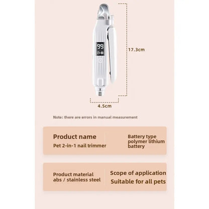 2-In-1 Pet Nail Clippers, Cat Nail Clippers, Dog Electric Nail Grinder, Multifunctional Pet Nail Clipper Tool